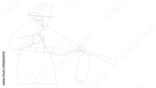 Silhouette Firefighter with Helmet and Gear in Line Art Style