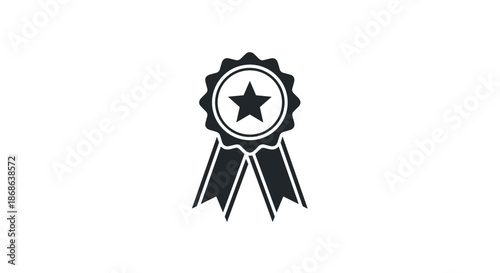 Black award ribbon with a star in the center signifies achievement, excellence, and high quality standards for businesses and athletes.