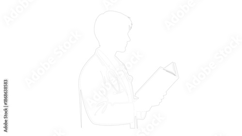 Silhouette of Man Reading Book with Flashlight