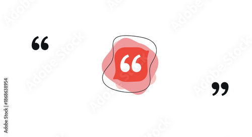 Bright red quote bubble with white speech marks stands out as a focal point for testimonials and important quotes in digital designs.