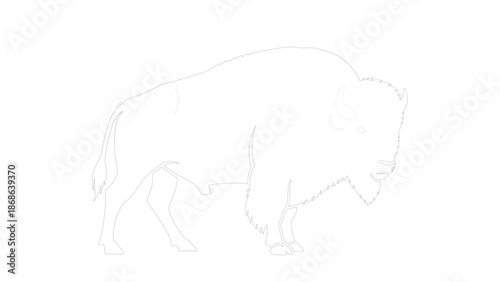 Minimalist Dotted Line Art of a Buffalo Silhouette