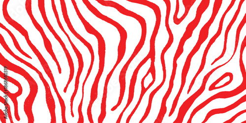 A vibrant red and white zebra print pattern creating a dynamic abstract background. Close-up view of a vibrant red and white zebra stripe pattern design background. A stylized graphic illustration. 