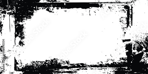 Abstract grunge frame border texture with ink splatters and distressed effect. Distressed black and white grunge border with rough ink splatter texture background. 