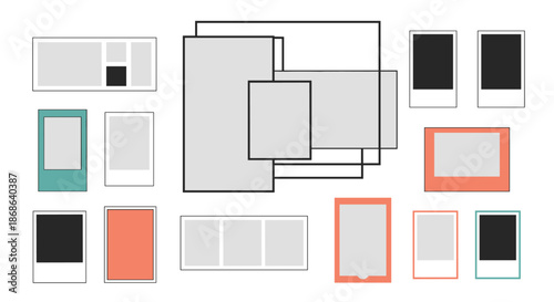 Set of various photo frame templates and polaroid style borders for scrapbooking digital galleries and memory layouts.