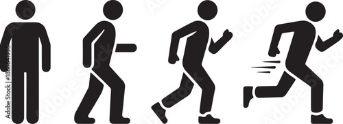 Man stands, walk and run icon set. People symbol. Person standing, walking and running illustration. Run, walk, stand. Vector illustration