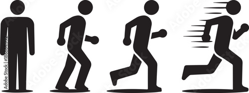 Man stands, walk and run icon set. People symbol. Person standing, walking and running illustration. Run, walk, stand. Vector illustration