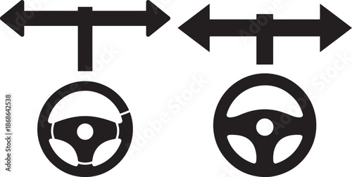 Car steering wheel with arrow direction sign