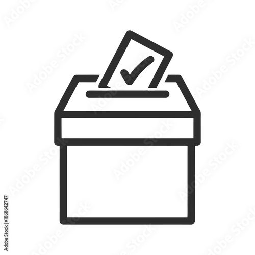 black line icon of ballot box with checkmark, vector illustration