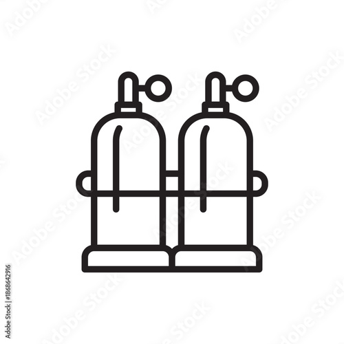 Industrial gas cylinder cage icon featuring two high-pressure storage tanks secured within a protective metal restraint frame, symbolizing hazardous gas management and compressed air safety protocols.