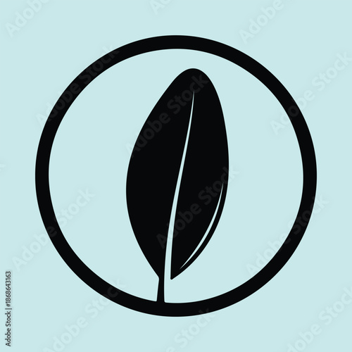 Silhouette Minimalist Leaf Icon in Circle Logo Design Concept Vector Illustration
