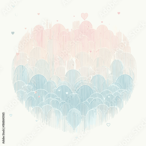 Abstract heart shape with pastel colors and curved lines on soft background