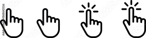 PrintSet of black line hand cursor clicking icons featuring finger pointing symbols and touch screen gestures for website navigation interface,