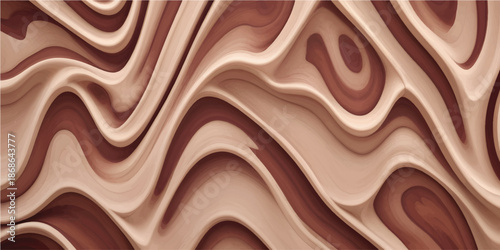 Dark brown wood grain texture background with smooth cream and gold flowing design for luxury wallpaper, interior styling, furniture finishes and premium decorative surfaces