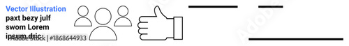 Social interaction, teamwork, approval, communication, networking, positive feedback. Minimalist group icon, thumbs up and lines. Social interaction and teamwork concept