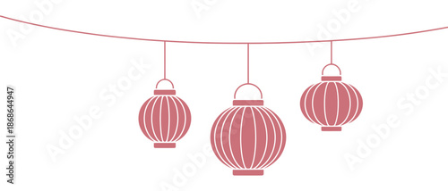 red chinese lanterns hanging on a string, vector illustration
