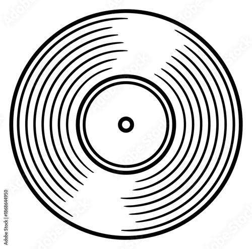 Hand drawn line art illustration of a vinyl record depicting analog audio for music themes