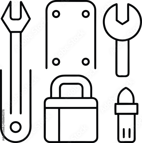 Outline icons of tools for mobile app ui line art illustration