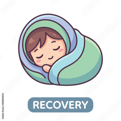 Peaceful infant sleeping in a cozy blanket, representing rest and recovery - vector illustration