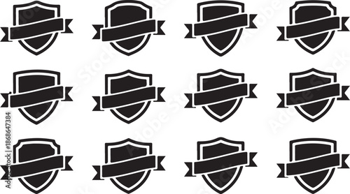 Shield labels. Shield with ribbon. Vintage label set. Vector badge collection