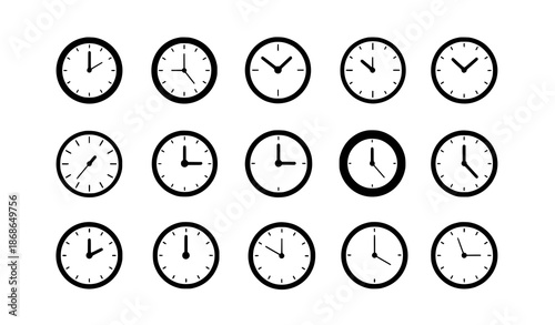 Minimal round clock icon set flat time symbols vector illustration for UI and web design