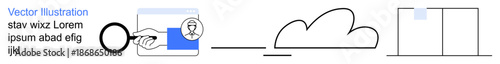 Cloud computing, data access, cybersecurity, authentication, information management, workflow optimization. Visual elements include a hand icon, cloud graphic and data panel. Cloud computing