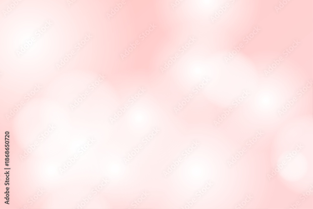 Obraz premium 光と丸いぼかしが重なる淡い赤の幻想的な抽象背景イラスト