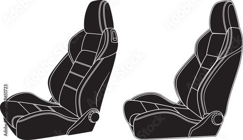 Black car seats with white outlines on a pure for automotive designs