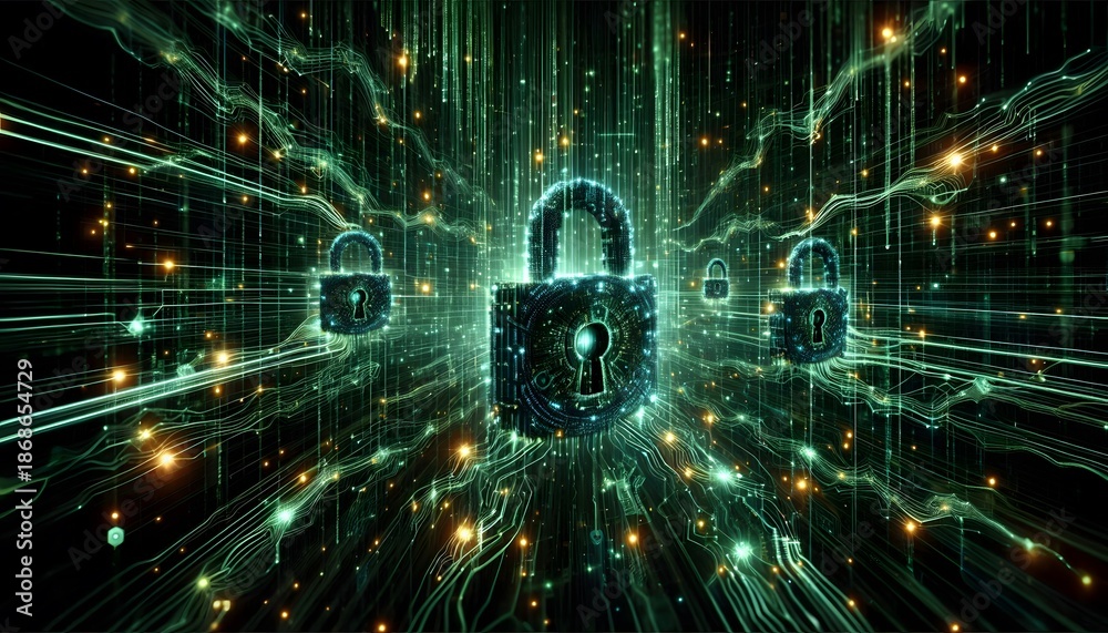 Obraz premium Secure digital network with lock symbols