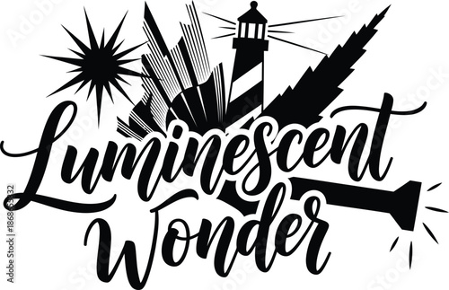 Luminescent Wonder Lantern Path Stars Vector Black Hand Drawn Typography Logo Emblem Badge Icon Silhouette Vintage Retro Graphic Journey Light Guide Search Dream