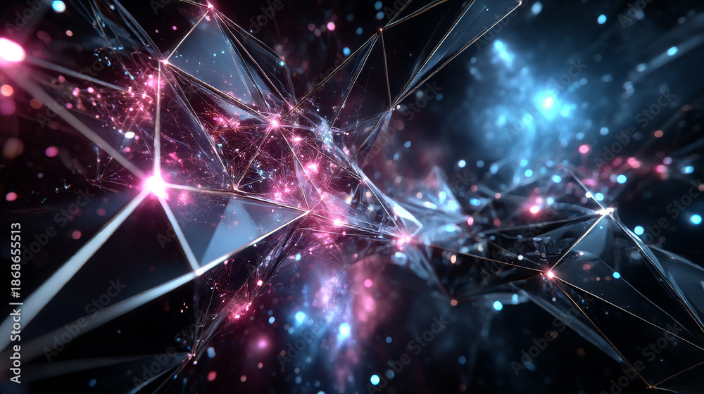 Obraz premium 3D rendering abstract polygonal space low poly with connecting surface. Futuristic HUD background