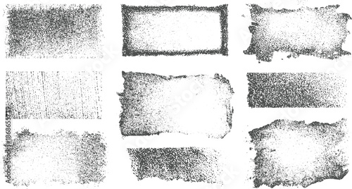 Collection of nine abstract grunge textures and background featuring speckled surfaces and torn edges