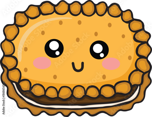 Cute Smiling Kawaii Cookie Sandwich With Chocolate Filling