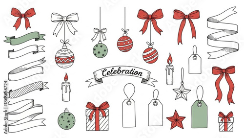 Festive holiday decorations and celebration elements