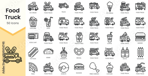 Set of food-truck Icons. Simple Outline style icons pack. Vector illustration