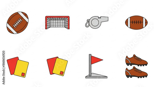 Soccer and football sports equipment icons set