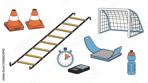 Various objects for construction, sports, and office work