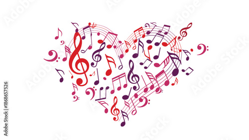 Heart Shape Formed by Musical Notes and Symbols, Generative AI.