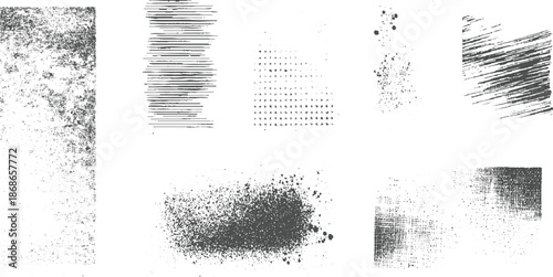 Collection of diverse abstract grunge textures and distressed featuring subtle gradients and scattered dots for artistic backgrounds and overlays