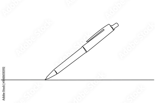 Minimalist continuous line drawing featuring a fountain pen sketching . This clean, modern illustration represents love, creativity, and the art of writing on a white background.