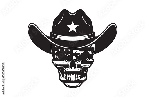 Patriotic cowboy skull wearing a hat with american flag stars and stripes pattern Vector