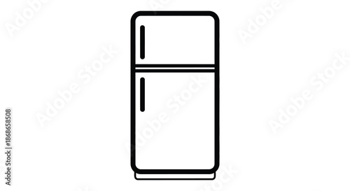 A simple black and white line drawing of a classic refrigerator design a bold silhouette