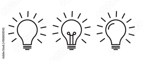Minimalist Light Bulb Outline Icon Set Symbolizing Ideas and Innovation