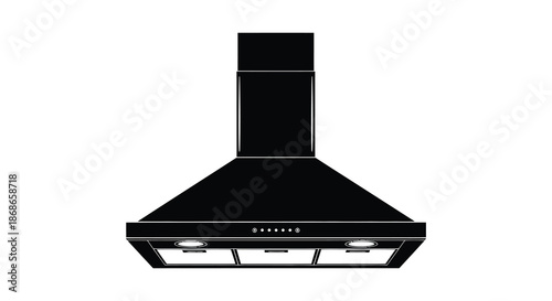 A stark black kitchen range hood depicted in a flat simple style silhouette