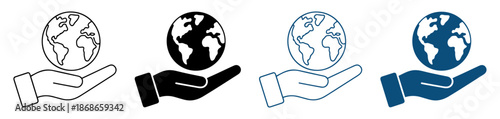 hand holding globe earth icon