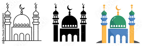 islamic mosque crescent moon icon set