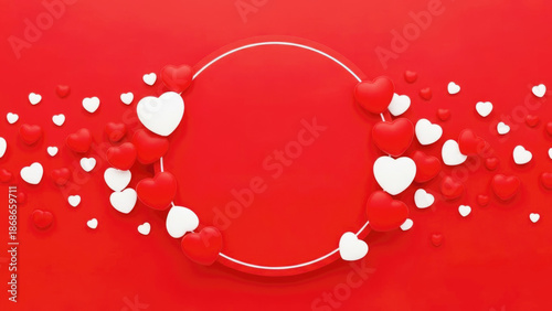 Celebrate love with floating hearts on a vibrant red background