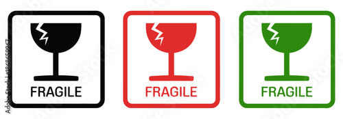 fragile shipping handle care icon set
