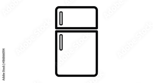 A simple black and white line drawing depicting a classic refrigerator design silhouette