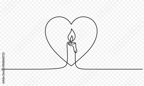 Minimalist Continuous One Line Drawing of a Burning Candle Inside a Heart, Sympathy and Memorial Vector Illustration for Mourning, Grief, Remembrance, and Eternal Love