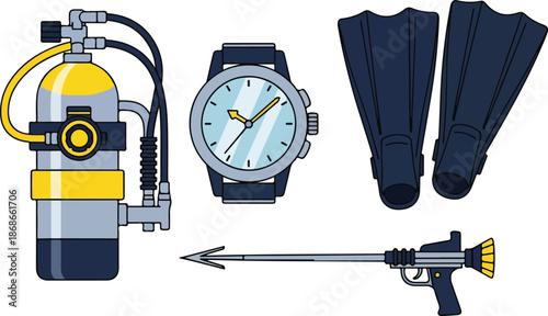 Scuba Diving Equipment and Spearfishing Gear Collection.